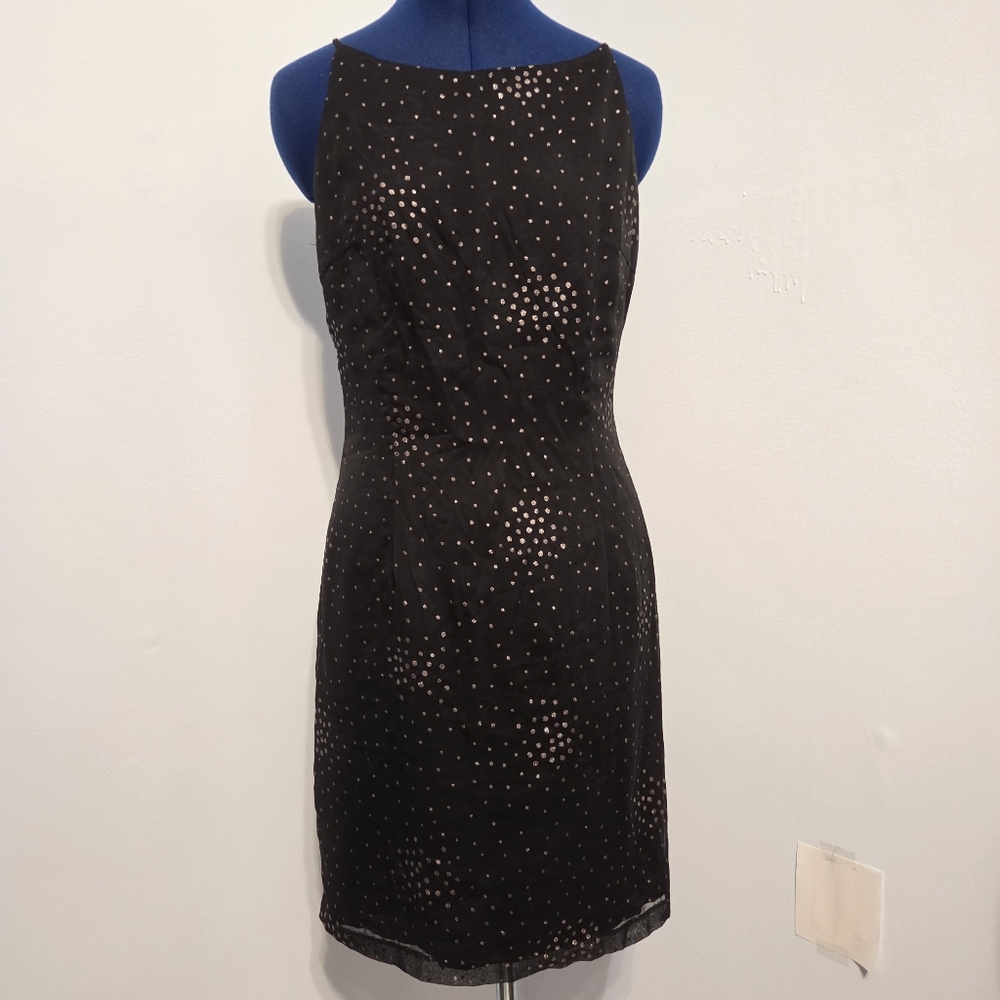 Vintage 90s Black Polka Dot Chiffon Mini Dress Size 7/8
